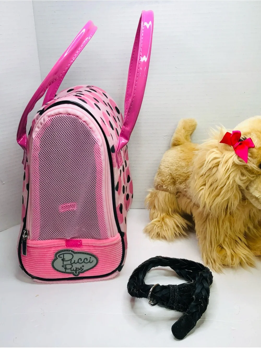 Emilio Pucci Pink Polka Dot Pet Carrier with Glossy Handles